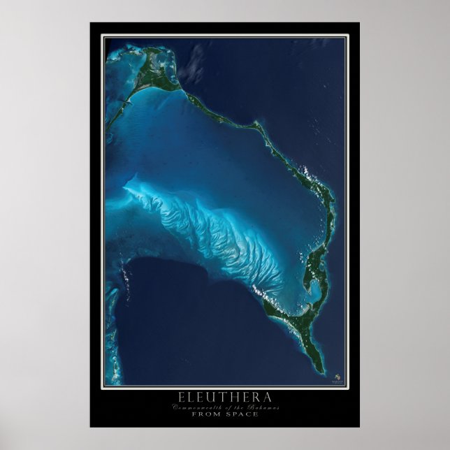 Pôster Eleuthera Bahamas Do Mapa Espacial Por Satélite (Frente)