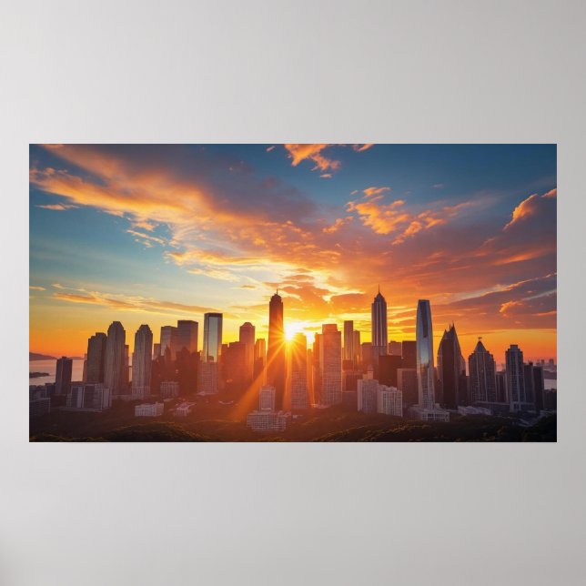 Poster Elevação da Cidade Skyline Sunrise (Frente)