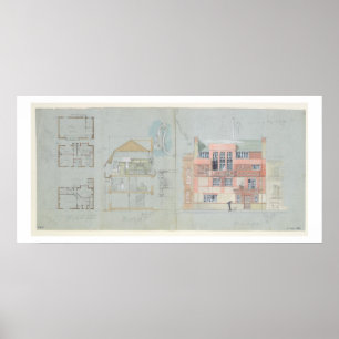 Poster Elevação dianteira e seção para a casa e o est