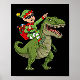 Poster Elf de Natal Andando Dinossauro T Rex Boys Diverti