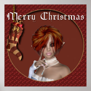 Pôster Elf de Natal - Redhead Design 1 - Fantasy Impressã