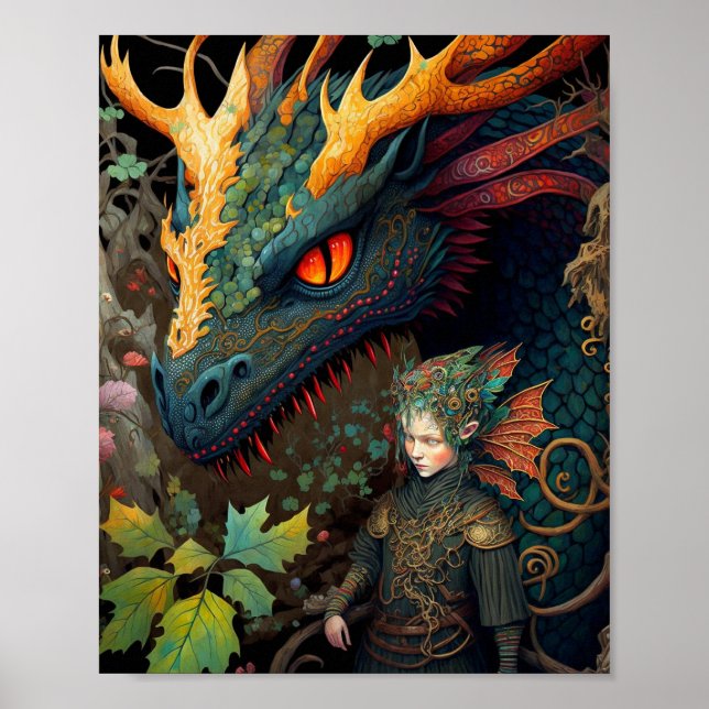 Poster Elf E Dragon Fantasy Art (Frente)
