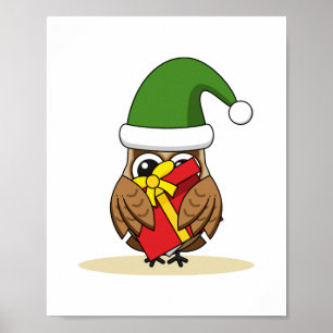 Poster Elf Owl de Natal com Presente
