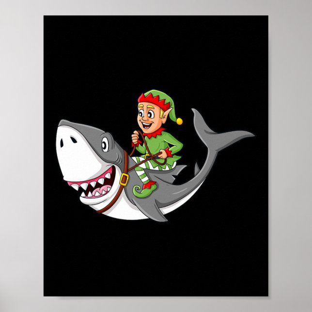 Poster Elf Riding Shark Christmas Boys Raparigas Kids Xma (Frente)