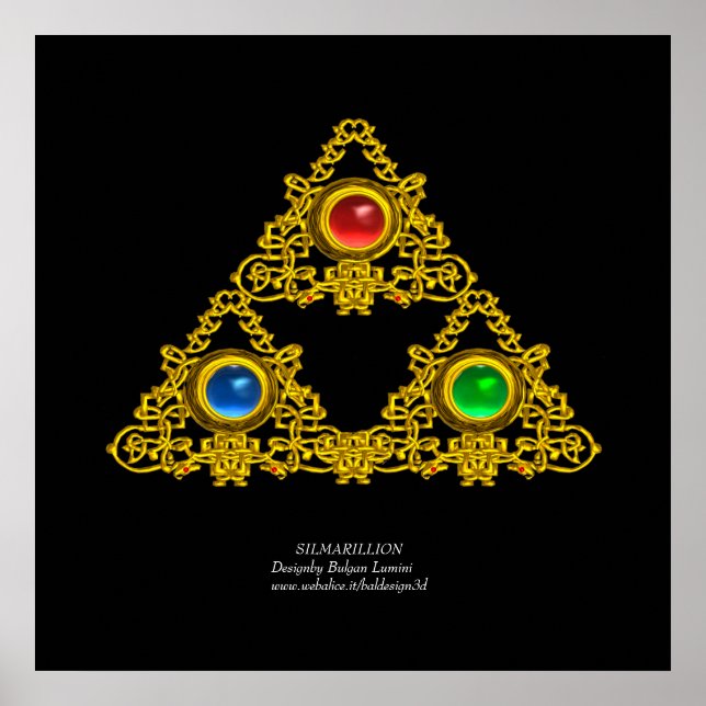 POSTER ELFIC TALISMAN/TRIÂNGULO DOURADO COM GEMSTONAS (Frente)