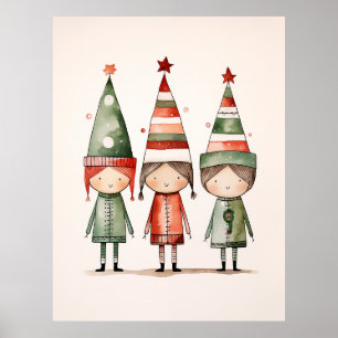Poster Elfos de Natal em Chapéus Festivos