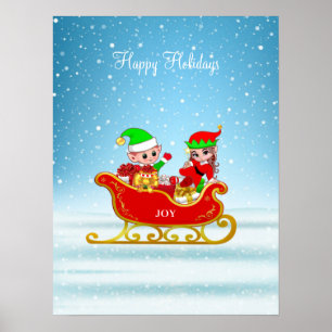 Poster Elfos de Natal no Trenó com Presentes