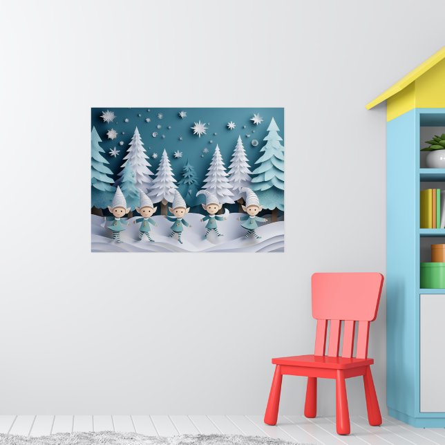 Poster Elfos Recortados na Neve Natal  (Berçário 1)