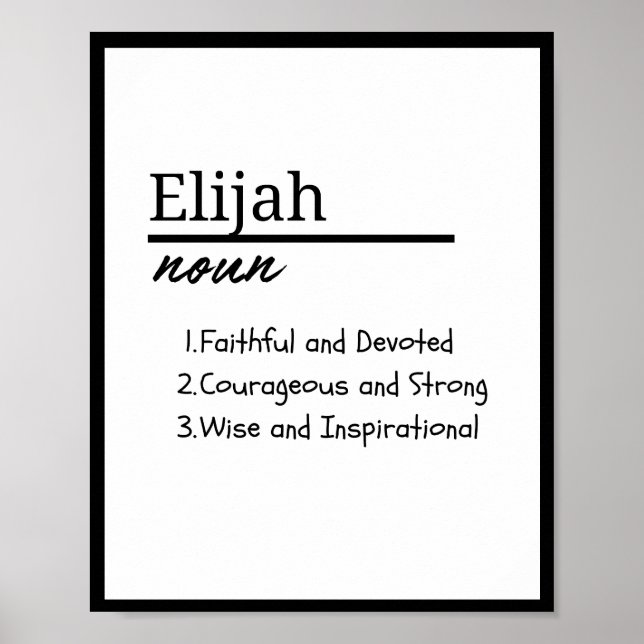 Poster Elijah, Definição de Nome Personalizado de Menino (Frente)