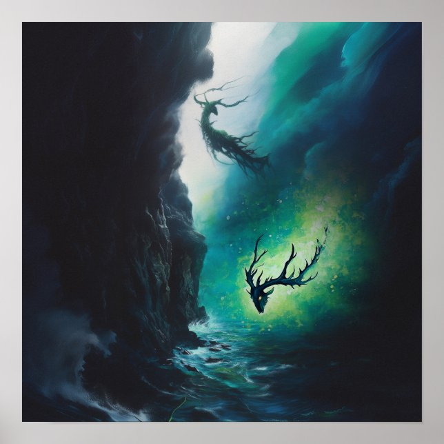 Poster Elk Antlers Magical Witchy AI Art Matte Value (Frente)