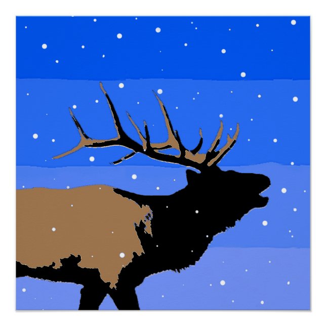 Pôster Elk Bugling no inverno - Arte original sobre a vid (Frente)