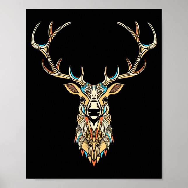 Poster Elk Head _ Face Artistic Illustration Graphic  (Frente)