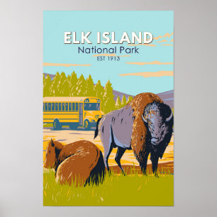 Poster Elk Island National Park Canada Bison Vintage