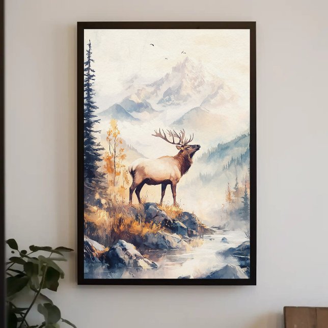 Poster Elk na paisagem natural das florestas de montanha  (Criador carregado)