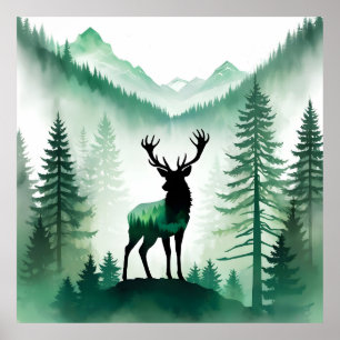 Poster Elk Wildlife Animal Nature Environment Forest Art