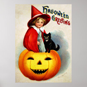 Poster Ellen H. Clapsaddle: Bruxa em Jack O'Lantern