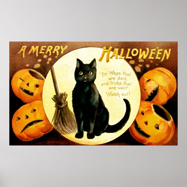 Pôster Ellen H. Clapsaddle: Gato Halloween (Frente)