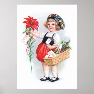 Pôster Ellen H. Clapsaddle: Menina com poinsétia