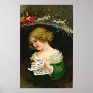Poster Ellen H. Clapsaddle - menina do Natal com letra