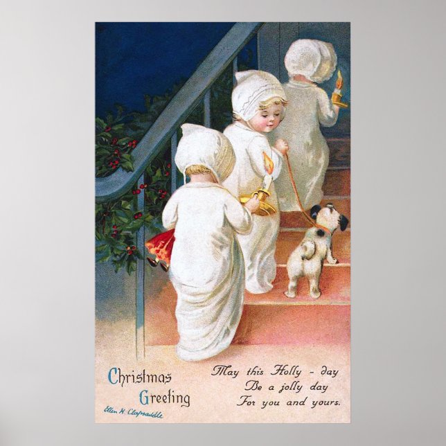 Poster Ellen H. Clapsaddle: Raparigas de Natal (Frente)