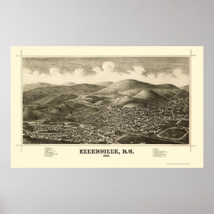 Pôster Ellenville, mapa panorâmico de NY - 1887