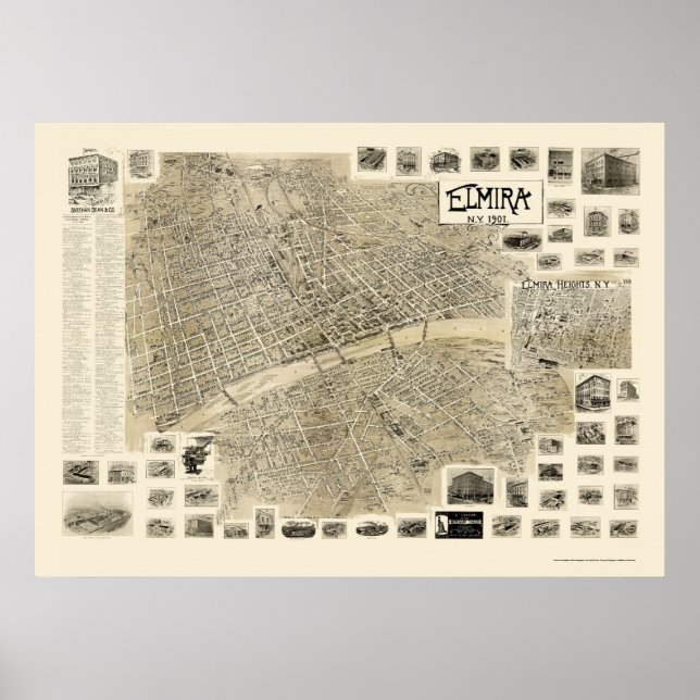 Poster Elmira, Novo Mapa Panorâmico - 1901 (Frente)