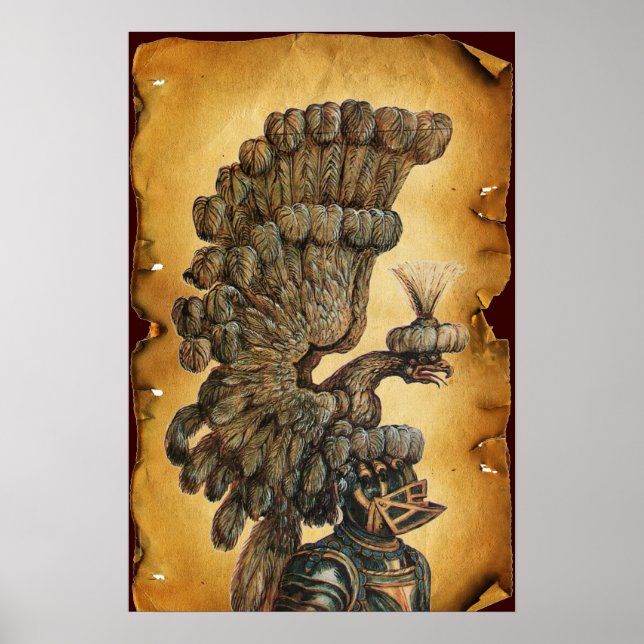 Poster ELMO DE CAVALEIRO ANTIGO COM Pergaminho de ÁGUIA (Frente)