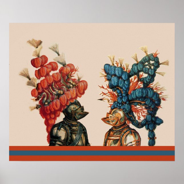 POSTER ELMOS DE CAVALEIROS MEDIEVAIS COM DRAGÕES PENAS VE (Frente)