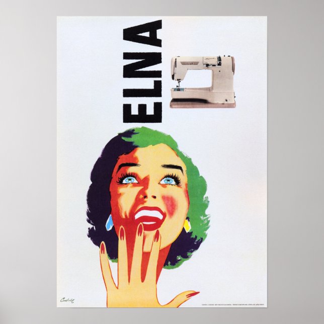 Poster ELNA Sewing Machine Vintage Pop art Publicidade (Frente)