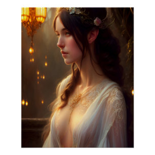 Pôster Elven Princess em White Lace Dress