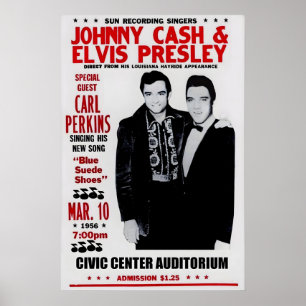 Poster Elvis Presley, Johnny Cash, Carl Perkins anos 1950