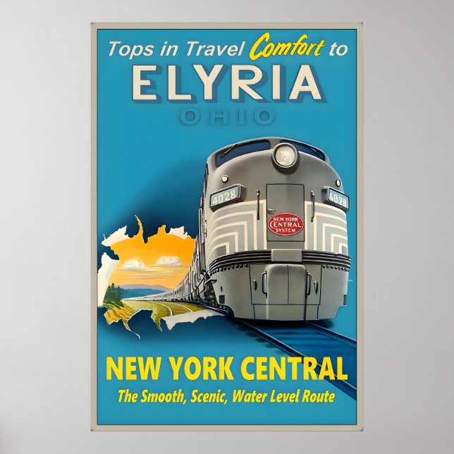 Poster Elyria Ohio New York Central Railroad Tops em (Frente)