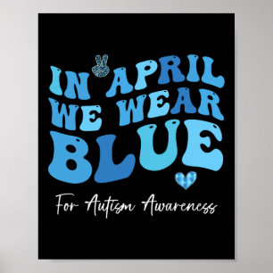 Poster Em abril, "Azul Fita Autismo Sensibilização Mês"