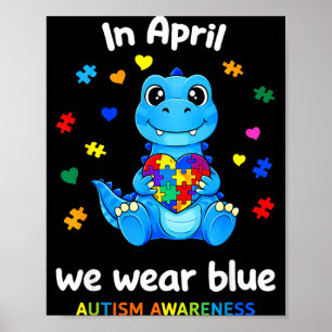 Poster Em abril usamos azul dinossauro de conscientização