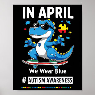 Poster Em Abril Usamos Azul Dinossauro Divertido De Skate