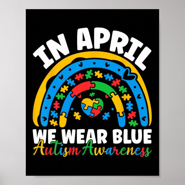 Poster Em abril usamos azul Mês de conscientização do aut (Frente)