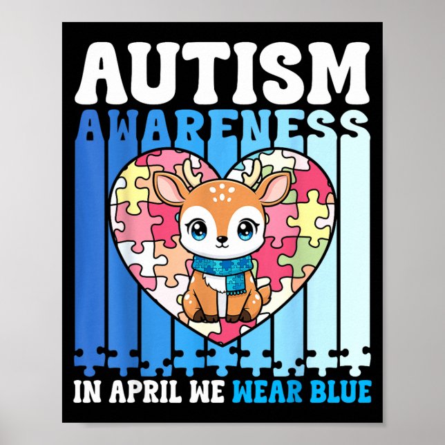 Poster Em Abril Usamos Azul Rompecabeças de Veado para Co (Frente)