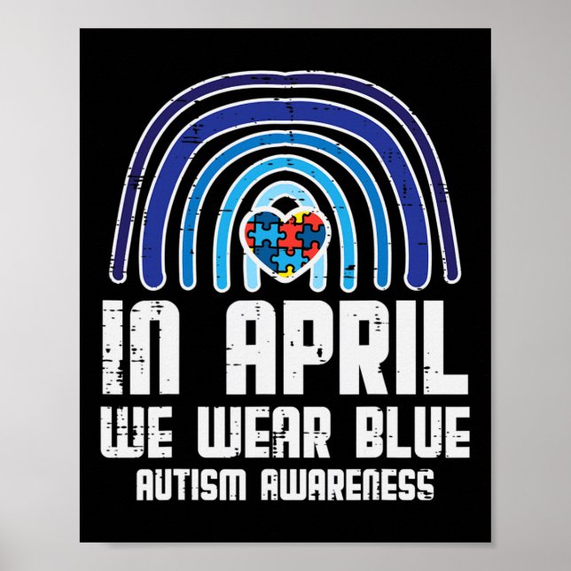 Poster Em Abril Usamos Coração de Arco-Íris Azul Conscien (Frente)