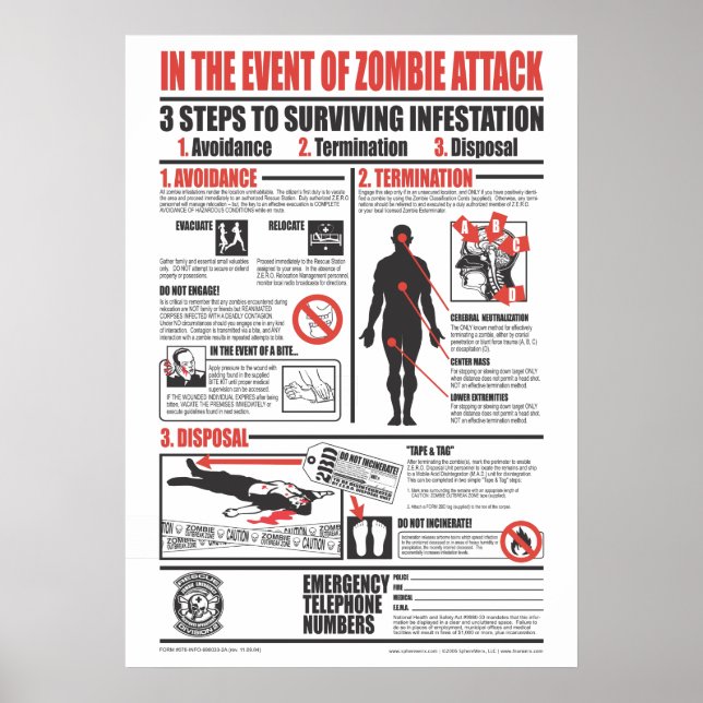 POSTER EM CASO DE ATAQUE A ZOMBIE (VERSÃO DELUXE) (Frente)