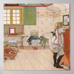 Poster Em cima quarto do sótão com irmã do bebê