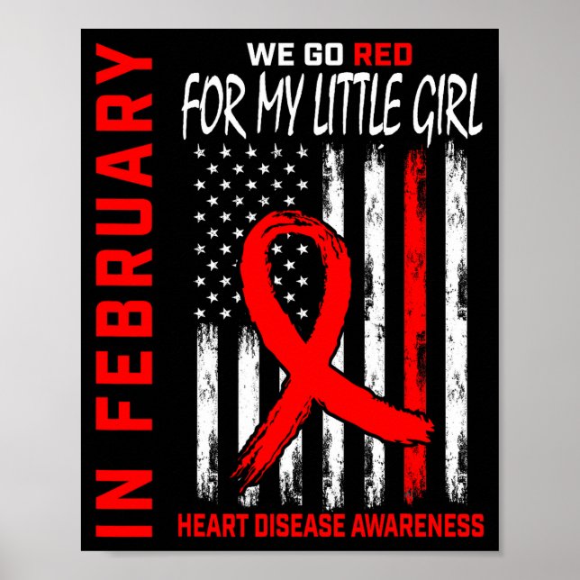 Poster Em Fevereiro Usamos Vermelho Menina Doença Cardíac (Frente)