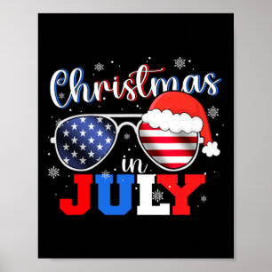 Poster Em julho Santa Chapéu Óculos de sol Bandeira dos E