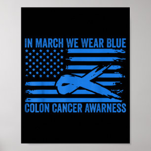 Poster Em março usamos azul conscientização do câncer de 