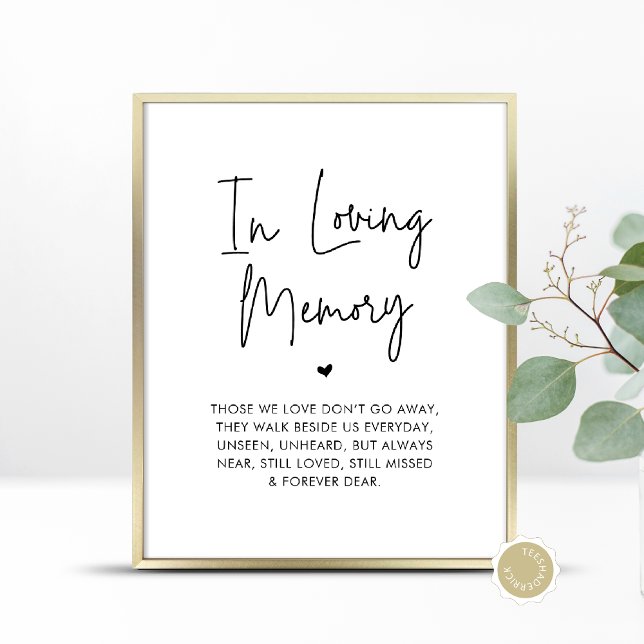 Poster Em Memória Adorável, Mesa Memorial De Casamento (In Loving Memory, Wedding Memorial Table Sign, Unseen, Unheard, Forever Dear, Digital Download)