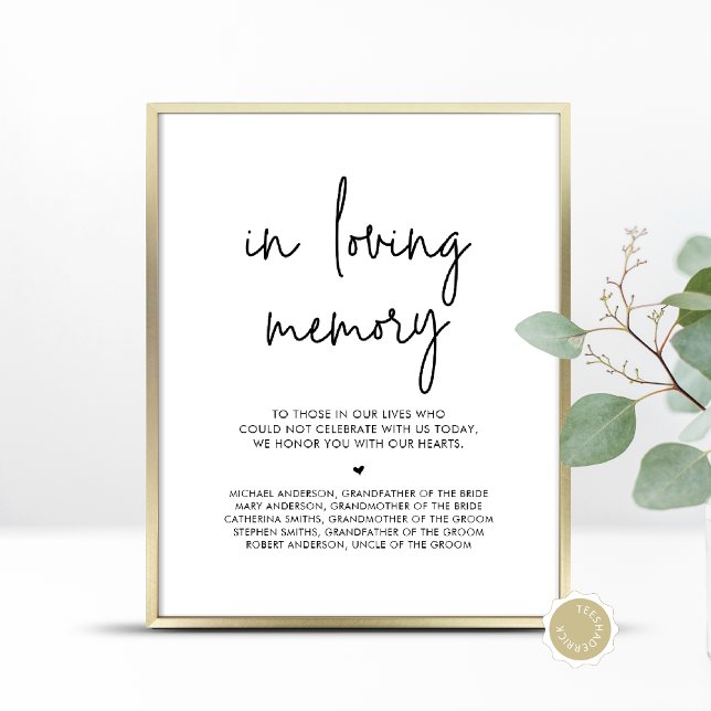 Poster Em Memória Adorável, Mesa Memorial De Casamento (In Loving Memory, Wedding Memorial Table Sign, Forever In Our Hearts, Digital Download, Printed)