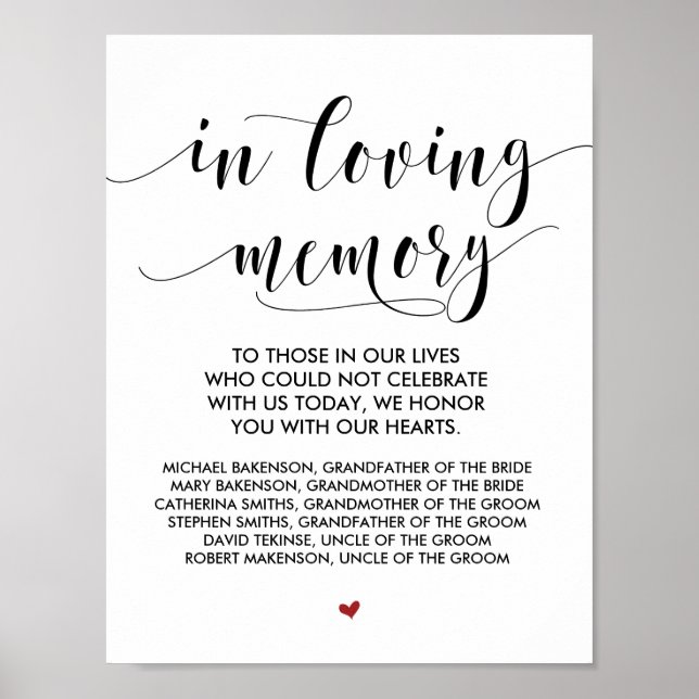 Poster Em memória amorosa Sinal de Mesa de Memorial de Ca (Frente)