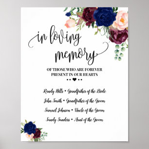 Poster Em memória querida lembrança casamento azul marinh
