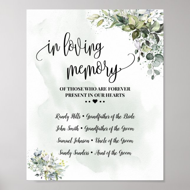 Poster Em memória querida lembrança eucalipto suculenta (Frente)