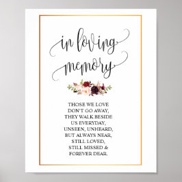 Poster Em memória Sinal de mesa de memorial de casamento 