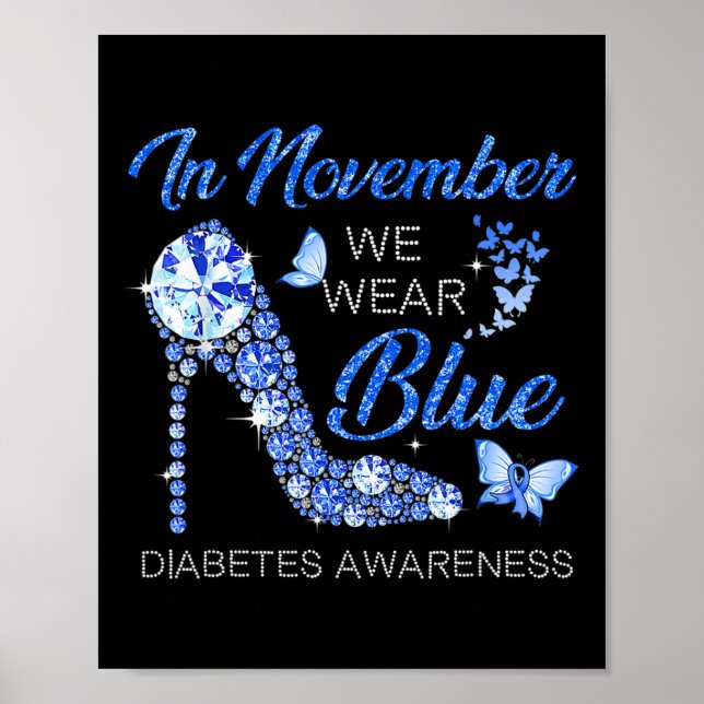 Poster Em novembro Vestimos Diabetes de Alto Céu Azul Fit (Frente)